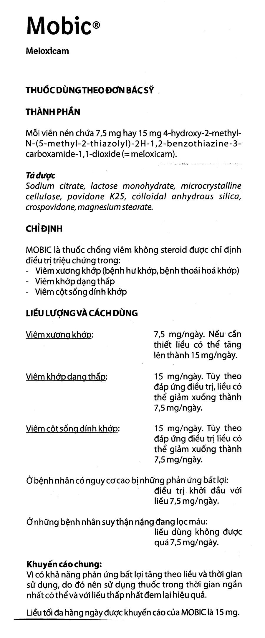 Mobic 15mg giảm đau, kháng viêm xương khớp